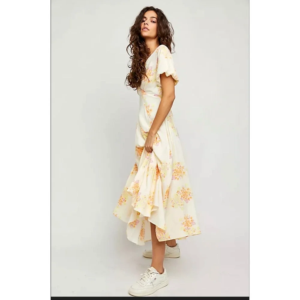 Free People Laura Printed Midi Dress "Tea Combo" size M - Picture 1 of 3